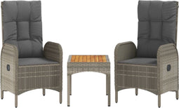 vidaXL - 3-delige - Loungeset - met - kussens - poly - rattan - grijs