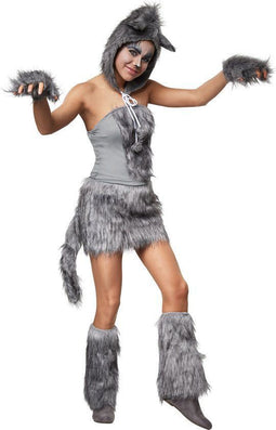 dressforfun - Hete wolfsdame XL - Verkleedkostuum - Korte jurk met faux bont