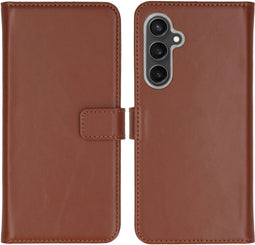 Selencia Samsung Galaxy S23 FE - Echt Lederen Bookcase - 3 Pashouders - Lichtbruin