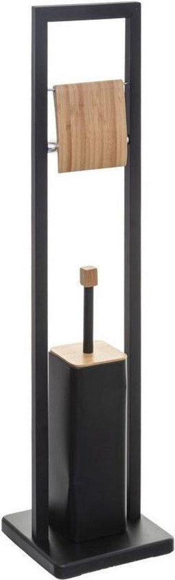 TOILETROLHOUDER STAAND METAAL MET BAMBOE ZWART + WC BORSTEL