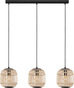 EGLO Bordesley Hanglamp - E27 - 91 cm - Zwart/Hout