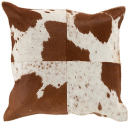 J-Line Kussen Koe Vierkant Leer Wit/Bruin