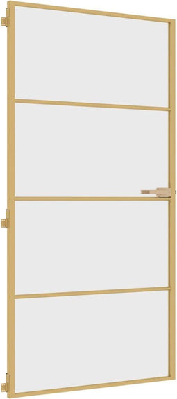 vidaXL - Binnendeur - smal - 102,5x201,5 - cm - gehard - glas - en - aluminium - goud