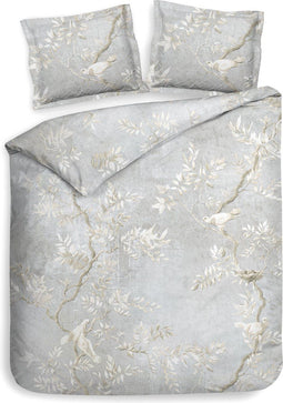 Heckettlane Dekbedovertrek Fresco - Bedlinnen met Takken print - 260x220 - Grijs - Dekbedhoes van 100% Katoen-Satijn