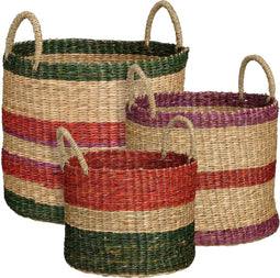 Mica Decorations Mand - Set van 3 - H29 x Ø32 cm - Bruin Rood Groen Roze (set van 3)