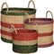 Mica Decorations Mand - Set van 3 - H29 x Ø32 cm - Bruin Rood Groen Roze (set van 3)