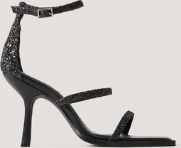 NA-KD Glitter High Heel Sandalen - Verstelbaar Enkelbandje - Zwart - Maat 39