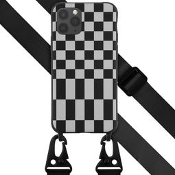 Selencia Hoesje Geschikt voor iPhone 11 Pro Hoesje Met Koord - Selencia Siliconen design hoesje met afneembaar koord - Zwart / Irregular Check Black