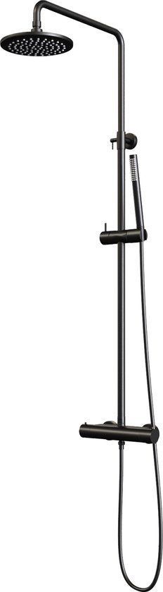 Brauer Doucheset - Opbouw - Rond 20cm Thermostaatkraan Regendouche Handdouche - Zwart
