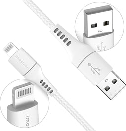 imoshion - Lightning naar USB A Kabel - 2 meter - Gevlochten textiel - Wit