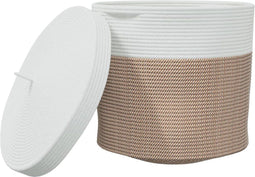 vidaXL - Opbergmand - met - deksel - Ø - 40x35 - cm - katoen - bruin - en - wit