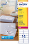 Avery L7163, Adresetiketten, Laser, Ultragrip, wit, 250 vellen, 14 per vel, 99,1 x 38,1 mm