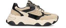 PS Poelman CATO - Dames sneakers - Leren sneaker met 6 cm hak - Zwart met beige