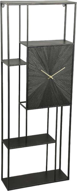 PTMD Reni Wandklok Wandrek - 48 x 18 x 130 cm - Klok - Wandkast - Wandkasten - 2 in 1 - Metaal - Zwart