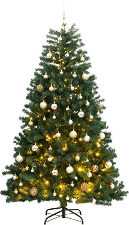 vidaXL - Kunstkerstboom - met - scharnieren - 300 - LED's - en - kerstballen - 240 - cm