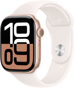 Apple Watch Series 10 - Smartwatch - 46mm GPS + Cellular Aluminium Sportbandje M/L Rosé Goud (Blauw)