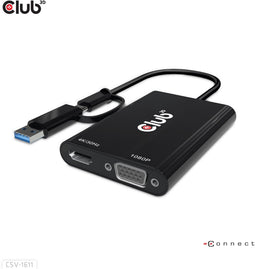 Club 3D CAC-1611 - USB Gen1 Type-C/-A naar Dual HDMI (4K/30Hz) / VGA (1080/60Hz) - Zwart