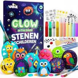 Vaive - Stenen Schilderen Knutselset - Glow in the Dark Happy Stones - 61-delig