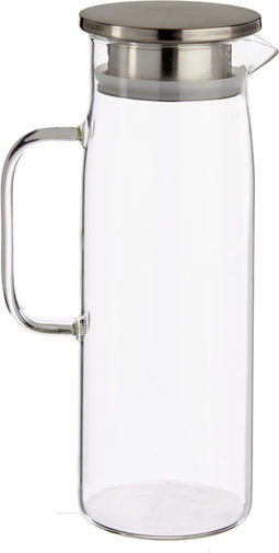 Glazen sapkan/schenkkan karaf met luxe deksel van 1,2 liter - Formaat: 14 x 9,2 x 25,5 cm - Materiaal borosilicaatglas