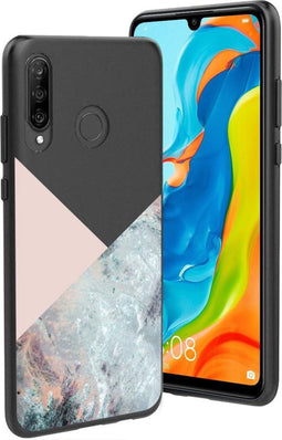 iMoshion Hoesje Geschikt voor Huawei P30 Lite Hoesje Siliconen - iMoshion Design hoesje - Zwart / Roze / Graphic Marble Pink