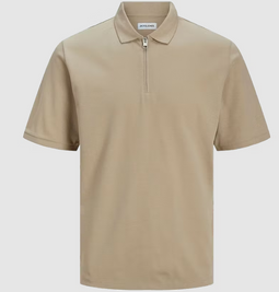 Jack & Jones - Men's Mac Zip - Classic Collar Polo T-Shirt - Size M - Beige