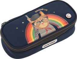 Jack Piers Pennenzak/Pencil Case Paris Cat - 4x9x21cm - Blauw