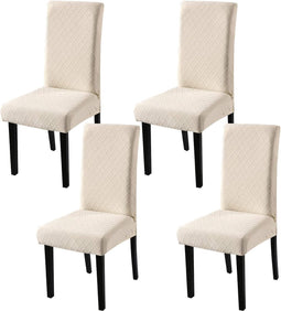 Jacquard Reliëf Stoelhoes Stretch Seat Hoes Hoes voor Eetkamer Kantoor Hotel Bruiloft (Beige, Set van 4)
