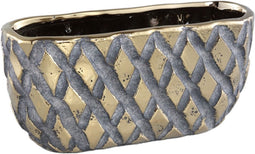 PTMD Juney Gold Ceramic Pot Rhombus Pattern Oval Low S