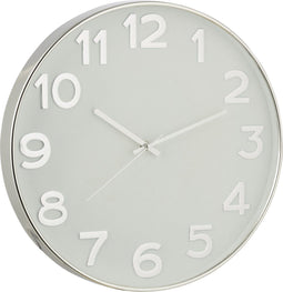 J-Line klok Arabische Cijfers - kunststof - zilver - Ø 40 cm