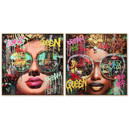 Schilderij Home ESPRIT Zwart Modern chica Coating 82 x 4 x 82 cm (2 Stuks)