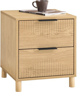 SoBuy Nachtkastje FSR199-N - Bijzettafel met 2 lades - Natuurlijk hout - 40 x 42 x 47 cm