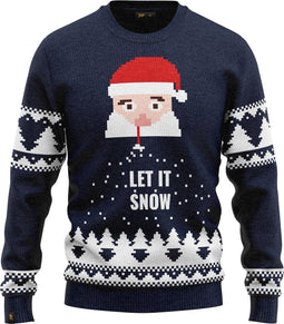 JAP Christmas Foute kersttrui (maat L) - 100% Gerecycled - Kriebelt niet - Kerstcadeau volwassenen - Kersttrui dames en heren - Santa let it snow - Blauw