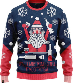 JAP Christmas Foute Kersttrui (maat L) - 100% Gerecycled - Kriebelt niet - Kerstcadeau volwassenen - Kersttrui dames en heren - Wine-derfull - Blauw
