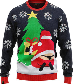 JAP Christmas Foute kersttrui (maat M) - 100% Gerecycled - Kriebelt niet - Kerstcadeau volwassenen - Kersttrui dames en heren - Santastring - Blauw