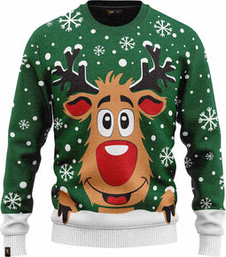 JAP Christmas Kersttrui (maat 2XL) - 100% Gerecycled - Kriebelt niet - Kerstcadeau volwassenen - Foute Kersttrui dames en heren XXL - Rudolf het Rendier - Groen