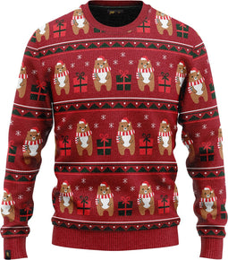 JAP Christmas Kersttrui (maat L) - 100% Gerecycled - Kriebelt niet - Kerstcadeau volwassenen - Foute Kersttrui dames en heren XXL - Beer met geschenk - Rood