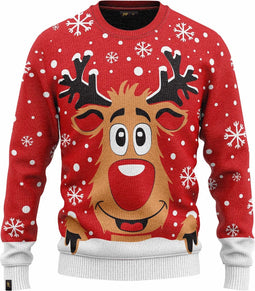 JAP Christmas Kersttrui voor kinderen (maat 110/116) - 100% Gerecycled - Kriebelt niet - Kerstcadeau - Foute Kersttrui jongens en meisjes (5/6 jaar) - Rudolf het Rendier - Rood