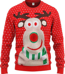 JAP Foute kersttrui - Rudolf met 3D neus voor volwassenen - Kerst - Dames en heren - Kerstcadeau - L - Rood