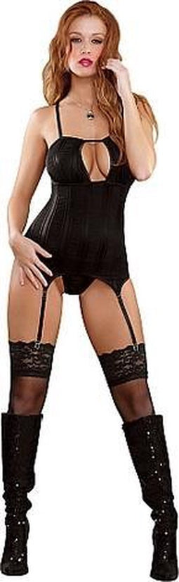 Jarretel Top & String - Zwart S/M