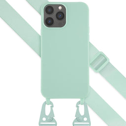 Selencia Hoesje Geschikt voor iPhone 13 Pro Max Hoesje Met Koord - Selencia Siliconen hoesje met afneembaar koord - Turquoise