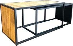 JAVA SalonTafelset 2 - Naturel - Zwart Hout - Inshuifbaar