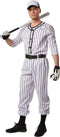 Dressforfun Herenkostuum baseball L - Verkleedkleding - Gestreept bovenstuk met baseball-applicatie - Zwart