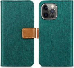 iMoshion Hoesje Geschikt voor iPhone 13 Pro Hoesje Met Pasjeshouder - iMoshion Luxe Canvas Bookcase - Groen