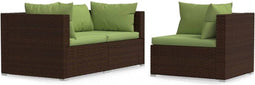 vidaXL - 3-delige - Loungeset - met - kussens - poly - rattan - bruin