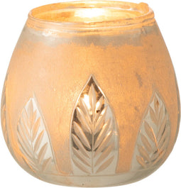 J-Line kaarshouder Blad Rond - glas - zilver - small