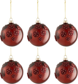 J-Line kerstbal Bloemen - glas - burgundy - small - doos van 6