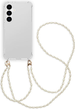 imoshion Hoesje Geschikt voor Samsung Galaxy S24 Plus Hoesje Met Koord - imoshion Backcover met koord + armband - Parels - transparant