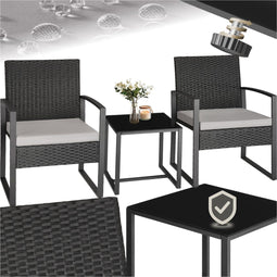 tectake® Tuinset Granada - Wicker Zitgroep - 2 Loungestoelen met Bijzettafel - Zwart
