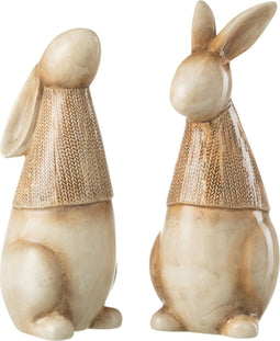 J-Line decoratie Konijn Trui - porselein - bruin - large - 2 stuks