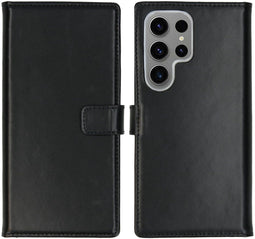 Selencia Samsung Galaxy S24 Ultra - Echt Lederen Bookcase - 3 Pashouders - Zwart